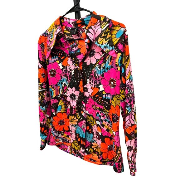 Vintage 1970s Jodi Stevens California Floral Butterfly Psychedelic Blouse - Picture 3 of 9
